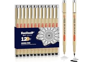 ‎EOOUOOIP EooUooIP Schwarz Fineliner Stifte Set,12 Stück Micron Fineliner,Tintenstift,Schwarzer Filzstiften,Pigment Liner Set,Wasserfest,Stifte für Künstler, Illustration, Skizzen, Technisches Zeichnen