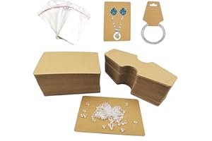 DUGYIRS 200 Pièces Cartes d'Affichage Boucle d'oreille Cartes De Présentation Étiquettes en Papier Kraft avec 100 Pièces Sacs Auto-Scellés pour Bijoux