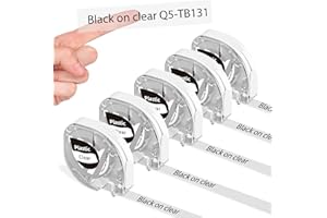 ‎PHOMEMO Wymienna taśma z przezroczystymi etykietami Phomemo do Dymo LetraTag do LetraTag LT Etykieciarka, laminowana do użytku w pomieszczeniach, wodoodporna, 12 mm x 4 m, czarna na przezroczystym， 5 sztuki