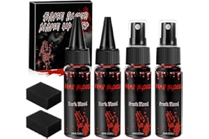 ZENGOD Kunstblut Halloween Set, 50ML Kunstblut Spray, 50ML Tropfendes Kunstblut und 2 Dicke Grober Schwamm, Waschbar Kunstblut, Halloween Vampir Zombie SFX Makeup Set für Wunden Narben Schminke