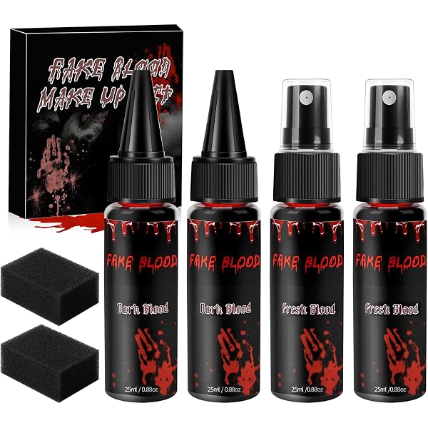 Halloween-Kunstblut Set (4 Teile) – Mit Plasma, Spray, Tropfblut & 8 Fake-Tattoos, Für Grusel-Make-up