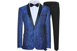 Allthemen Traje de Esmoquin Jacquard Ajustado de 2 Piezas para Hombre para graduación de Fiesta de Boda