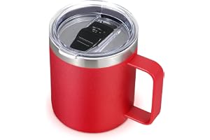 Volhoply 410 ml isolerad rostfritt stål kaffemugg med läcksäckt lock, dubbelväggsvakuum reskaffemugg med handtag, campingmugg