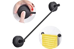 YOHOM Suction Towel Rail Bathroom 42.8 CM Vacuum Hand Towel Holder Stainless Steel Suction Cup Tea Towel Rack Kitchen Single Shower Towel Bar Wall Mounted Towel Hanger No Drilling (17-Inch) Black