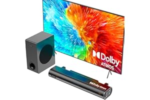 Hiwill 2.1CH Dolby Atmos Soundbar TV, Soundbar per TV con subwoofer grande da 5,25'', alti e bassi regolabili, altoparlanti per home theater, Potenza di picco 200W, eARC/ARC/OPT/BT/AUX, HiElite A21