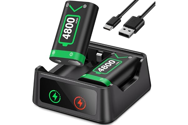 HELLCOOL Bateria para Mando Xbox One/Xbox Series, 2X4800mWh Bateria Compatible con la Mando Xbox One S/X/Elite, Xbox Series X/S