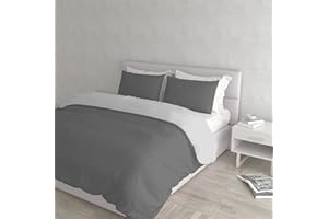 ITALIAN BED LINEN Set Copripiumino 100% Cotone Natural Color, Made in Italy - Parure Copri Piumino - Sacco Piumone 250x200 cm con Doppia Patella e Federe Cuscino, Matrimoniale, Grigio Scuro/Grigio Chiaro