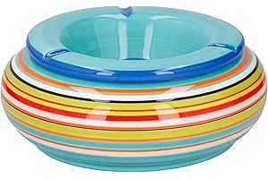 Bubble-Store XXL-Wind-Aschenbecher mit abnehmbarem Deckel, Keramik Sturmaschenbecher, Tischaschenbecher für den Innen- und Außenbereich (Ø 19 cm, Blau)