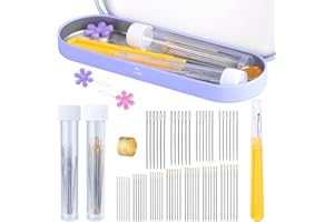 MASPHY 73 Pezzi Set di Aghi da Cucito, Aghi da Ricamo a Occhio Grande, Aghi da Cucito a Occhio Grande con Custodia in Metallo per Cucito a Mano e Artigianato Artistico, con Cucito Ripper, Ditale