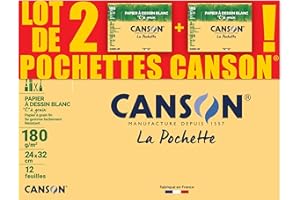 CANSON C à Grain - Lot 2 pochettes 12 feuilles de papier dessin blanc 24x32 180g/m²