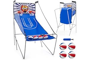 ‎COSTWAY COSTWAY 8 in 1 Basketballautomat, elektrischer Baskeltballständer klappbar, Schießmaschine mit 4 Bällen, 8 Spielmodi, Luftpumpe für 2 Spieler, Arcade Basketballspiel für Kinder Erwachsene