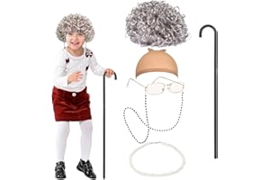 Orgoue 6 Pcs Old Lady Costume for Kids, Old Lady Costume 100th Day of School Old Grandma Wig for Women Girls