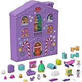 Polly Pocket - Calendario dell'Avvento, Design con casa Invernale, 4 Piani con 8 stanze, 25 sorprese da Scoprire, FESTIVITÀ, 