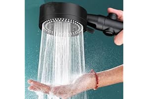 DEMIAWAKING Pommeau de Douche à Haute Pression économie d'eau, Douchette Douche Salle de Bain Réglable à 6 Modes, Pommeau de Douche Anti Calcaire avec arret, Facile à Installer (Noir-A)