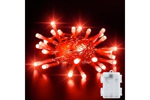 Dalugo Röd ljusslinga batteri timer, 3 m 30 LED ljusslinga utomhus batteri med 6h timer, IP65 vattentät ljusslinga för inomhu