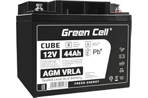 Green Cell® Rechargeable Batterie AGM 12V 44Ah VRLA accumulateur au Gel Plomb Cycles sans Entretien Battery étanche | Camper | Camping | Yacht | éoliennes | Marine | Campeur | Machines de Nettoyage