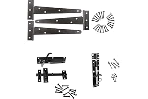 ALLEN & ALVAN A&A, Value Gate Pack, Gate Pack with Fixing, [3X T Hinge 10 Inches], [1x Suffolk Latch], [1x 6" Brenton Bolt] Black Powder Coated
