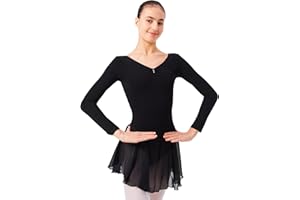 tanzmuster ® Ballettkleid Mädchen Langarm - Anna - (92-170) aus weichem Baumwollstoff mit Glitzersteinen und Chiffon Röckchen fürs Kinder Ballett Ballettbody