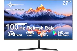 ‎MINIFIRE Minifire- Monitor- 27-Zoll-Bildschirm im rahmenlosen Design, IPS, 100Hz, USB Tpye-C, FHD(1080P), sRGB110%, 300 Nits, FreeSync, Eye-Care, HDMI USB Type-C Anschlüsse, unterstützt VESA - Schwarz