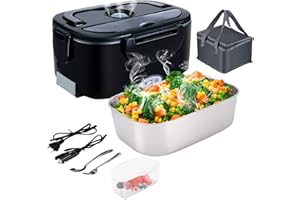 Gentre Fiambrera Electrica 4 en 1 12V/24V/220V~240V Calentador de Comida Portatil con Termo para Coche Camión y Trabajo 1.5L 60W en Acero Inoxidable con Tartera Bolsa Térmica y Juego de Cubiertos