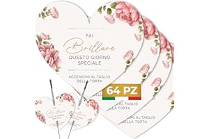 ECHOPRINTS Etichette Scintille Luminose Matrimonio Cuore 64pz MADE IN ITALY - Biglietti Stelline Scintillanti in Cartoncino di Alta Qualità - Decorazioni Matrimonio Idee Originali (Scintille NON Incluse) (ES-08)
