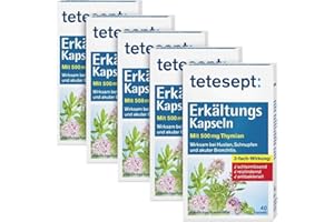 ‎TETESEPT tetesept Erkältungs Kapseln – Wirksam bei Husten, Schnupfen und akuter Bronchitis - pflanzliches Arzneimittel mit Thymian, 5 x 40 Stück