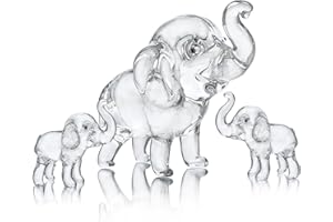 HDCRYSTALGIFTS Lot de 3 figurines de collection Mère et Deux Bébés Éléphant en Cristal de Bonheur Presse-papiers Ornement Décoration de la Maison Décoration de Table Cadeau de pendaison de crémaillère