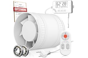 BUMSOU Estrattore Aria con sensori di umidità e temperatura, timer, Modalità ON, 3 Velocità, Silenzioso Potente Ventola Aspirazione, Aspiratore Bagno Cucina Ventilatore a Condotto con Telecomando