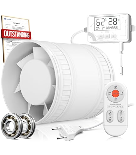 Herrselsam Rookafzuiging, buisventilator, 100 mm, inline kanaalventilator, afvoerventilator met variabele snelheidscontrole, buisventilator, ventilatie, ventilator, voor badkamer, kantoor