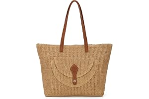 EVEOUT Dam halmvävd tygväska sommar strandväska avslappnad boho falsk Raffia axelväska med PU-läderhandtag för semesterresor