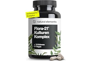 ‎NATURAL ELEMENTS natural elements Flora 21® Kulturen Komplex – 21 Bakterienstämme + Bio Inulin – 180 magensaftresistente Kapseln – Laborgeprüft, vegan, hochdosiert und in Deutschland produziert