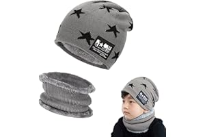 AOMAIGAD Berretto Invernale per Bambini, Beanie Bambino Cappello con Sciarpa Set,Elastico in Maglia Beanie cap Scaldacollo,Cappelli Beanie Ragazzo Ragazza (Adatto per 6-15 Anni)