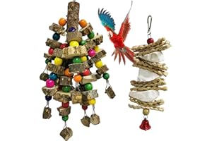 kathson 2PCS Natural Parrot Chewing Toys Wood Bird Toy Hanging Parakeet Hammock Cage Accessories Cuttlebone Beak Grinding for Parrots Cockatoos African Grey Cockatiels Conure Eclectus Budgies