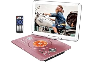 YOOHOO Lecteur DVD Portable 14 Pouces avec contrôleur Remore, Batterie Rechargeable Haute résolution, Lecteur DVD Grand Format écran pour Voiture (doré)