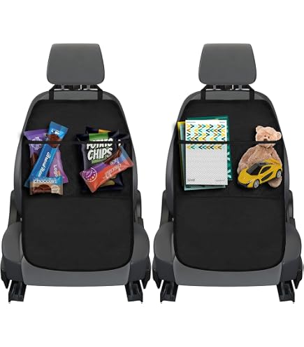SURFOU Organisateur Voiture Enfant, Protection Siège Arrière Tissu Oxford Imperméable Anti-Saleté, Rangement Multi-Poches avec Grande Poche pour Jouet et Livres, Accessoire Auto Intérieur, Noir