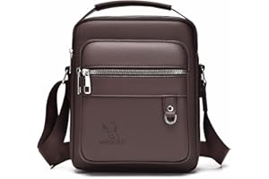 ANPTER Mens Shoulder Bag PU Leather Messenger Bag Multi Pocket Business Crossbody Pack Satchel Side Bag Casual Handbag for Men Working Shopping School Daily Use