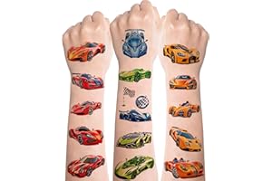 DEEN Racing Tattoos for Kids,10 Sheets Temporary Children's Tattoos,Car Transfer Kids Tattoos,Waterproof Skin-Friendly Children Tattoo Stickers for Race Car Theme Birthday Party Bags Fillers Gifts Favors