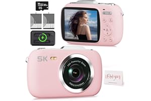 CAMCORDY Digital Camera,5K Cameras for Photography,80MP UHD Portable Vlogging Camera,Cheap 18X Zoom Travel Point and Shoot Camera with 32GB TF Card,Photography Cameras for Beginners Teen - Pink
