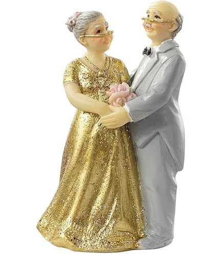 Topper Torta Sposi 50 Anni Matrimonio - Decorazione In Resina Oro, 12cm, Per Anniversario