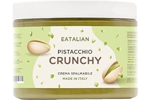 EATALIAN by AMZ BETTER Crème de Pistache CRUNCHY 500 gr, Crème à Tartiner avec Éclats de Pistache, Goût Doux, Idéale sur le Pain, pour Garnir les Desserts, Glaces, Dubai Chocolate, Made in Italy