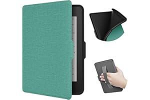 Etui ERUNTO na 6-calowy Kindle Paperwhite 1/2/3, etui z TPU z teksturą tkaniny i paskiem z uchwytem z tyłu, etui magnetyczne z funkcją inteligentnego budzenia/uśpienia (Zielony)