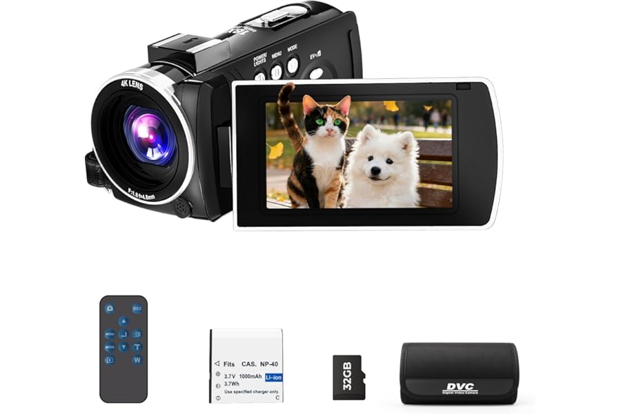 FIREFOTO Camcorder Video Camera 4K 64MP Vlogging Camera for YouTube, 18X Digital Zoom, 3.0" 270° Rotating Screen, LED Fill Light, Webcam, Camcorders with 32GB TF Card, Remote Control