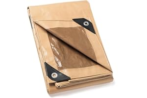 GUARD SHIELD Telone di copertura con occhielli, impermeabile, 3 m x 4 m, beige/kaki, multifunzione, in poliestere, 120 g/㎡, telo protettivo, multiuso, resistente agli strappi, stabilizzato ai raggi UV