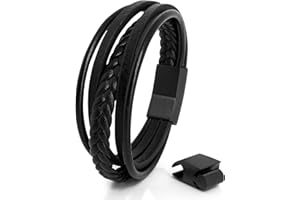 Akitsune Pax skórzana bransoletka | skórzana bransoletka premium dla mężczyzn w kolorze czarnym | zapięcie magnetyczne ze stali szlachetnej w kolorze czarnym, srebrnym i złotym | w zestawie pudełko na