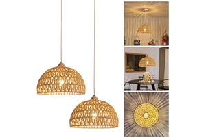 YNDD 2Pezzi Lampadario Rattan Vintage, Boho E27 Lampada a Sospensione in Corda Intrecciata Carta, Rustica Retro Ristorante Luce a Sospensione per Camera da Letto Soggiorno Cucina Corridoio Ø: 30 cm
