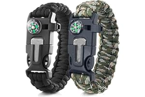 WJRQD Paracord Braccialetto Set Contiene, Bracciale Sopravvivenza Regolabile, Kit Sopravvivenza con Flint + Bussola + Termometro, per attività all'aperto Escursionismo Campeggio di Emergenza, 2PCS