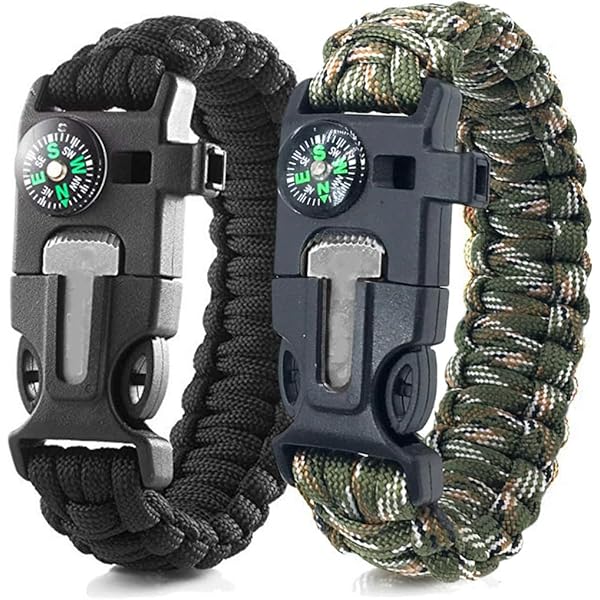 PATIKIL Sopravvivenza Paracord Bracciali, Intrecciato Paracadute Braccialetto con Plastica Fibbia Festa Bomboniere Campeggio Regali Outdoor Fasce per Uomini, Scuro Verde
