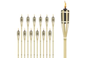 FIVMEN Fackeln 12 Stück Gartenfackel aus Bambus 90cm Ölfackeln mit Docht Fackel für Draußen Wanderung Party Garten