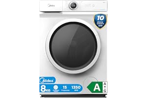 Midea Lavadora 8kg Carga Frontal 1950W, 1350 rpm con Motor Inverter - Lavadoras con 15 Programas y Tecnología Healthguard - Washing Machine Bajo Consumo, Lavado Rápido, Función Vapor y Modo Eco