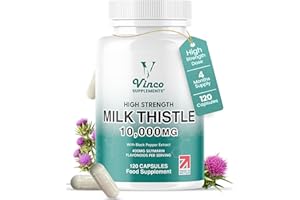 VINCO SUPPLEMENTS Milk Thistle Extract 10000mg - High Potency 400mg Silymarin per Capsule - 120 Capsules (Not Tablets) with Black Pepper Extract - Vegan Liver Support Supplement - 4-Month Supply - Made in UK